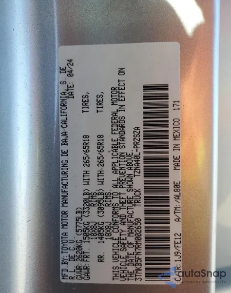 2024 Toyota Tacoma Double Cab from USA, damaged, VIN 3TMKB5FN7RM002650